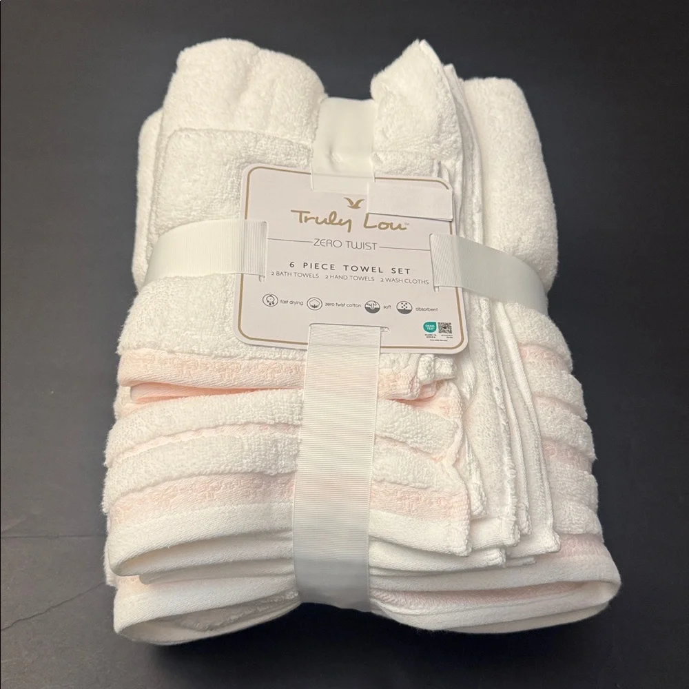 6pc TRULY LOU ZERO TWIST Absorbent Bath Towel Set - 100% Cotton (EOD)